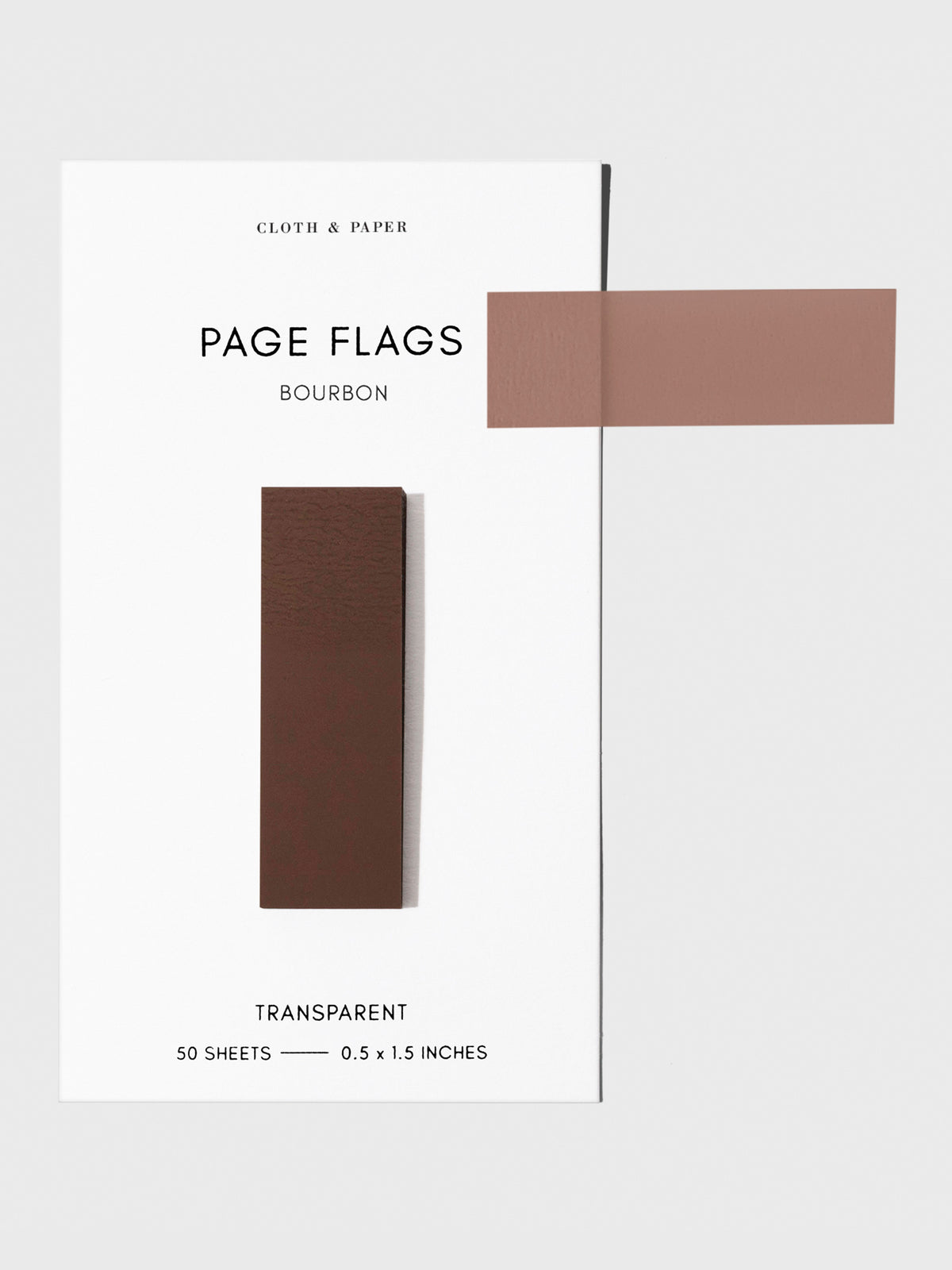 Page flags on their backing with one flag removed and attached to the backing to show its transparency. Color shown is Bourbon.
