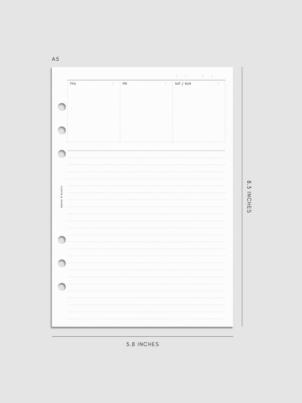 Undated Weekly Notes Planner Inserts in size A5