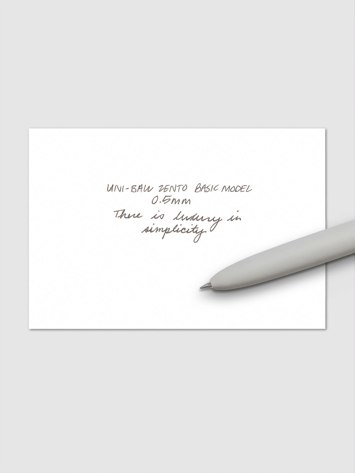 Handwritten writing sample using the Uni-ball Zento Basic Model Pen in Black with nib size 0.5 mm.