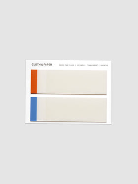 Index Page Flags Extended in Hyacinth and Pimento on a Cloth and Paper backing card, two transparent flags with colored tabs