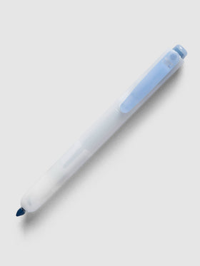 Dianshi Clickable Highlighter Dark Blue, frosted translucent body with a pale blue clip, lying at an angle