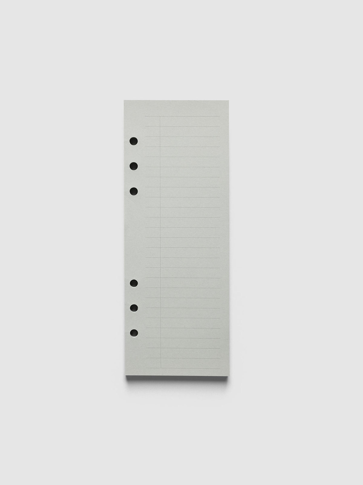 System Punch Pad, A5 6-Ring Punch, pale grey pad of ruled task list sheets lying flat, round ring holes along the left edge
