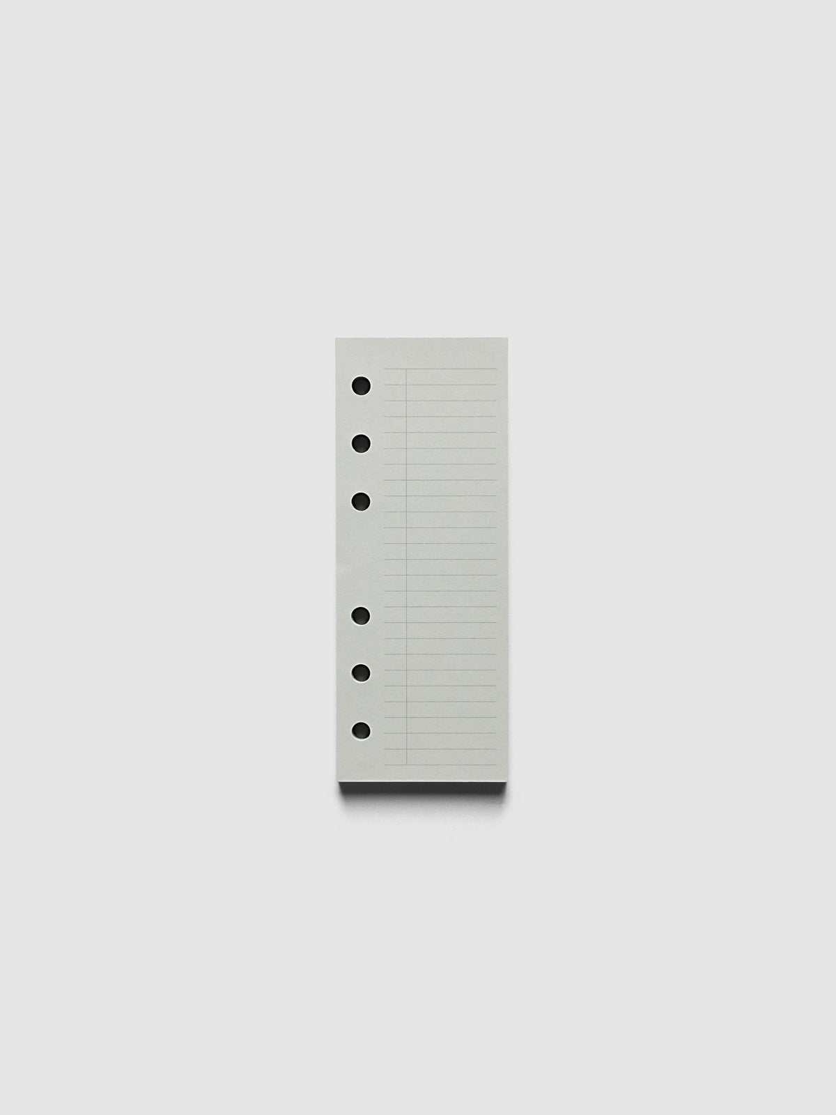 System Punch Pad, A6 6-Ring Punch, pale grey pad of ruled task list sheets lying flat, round ring holes along the left edge