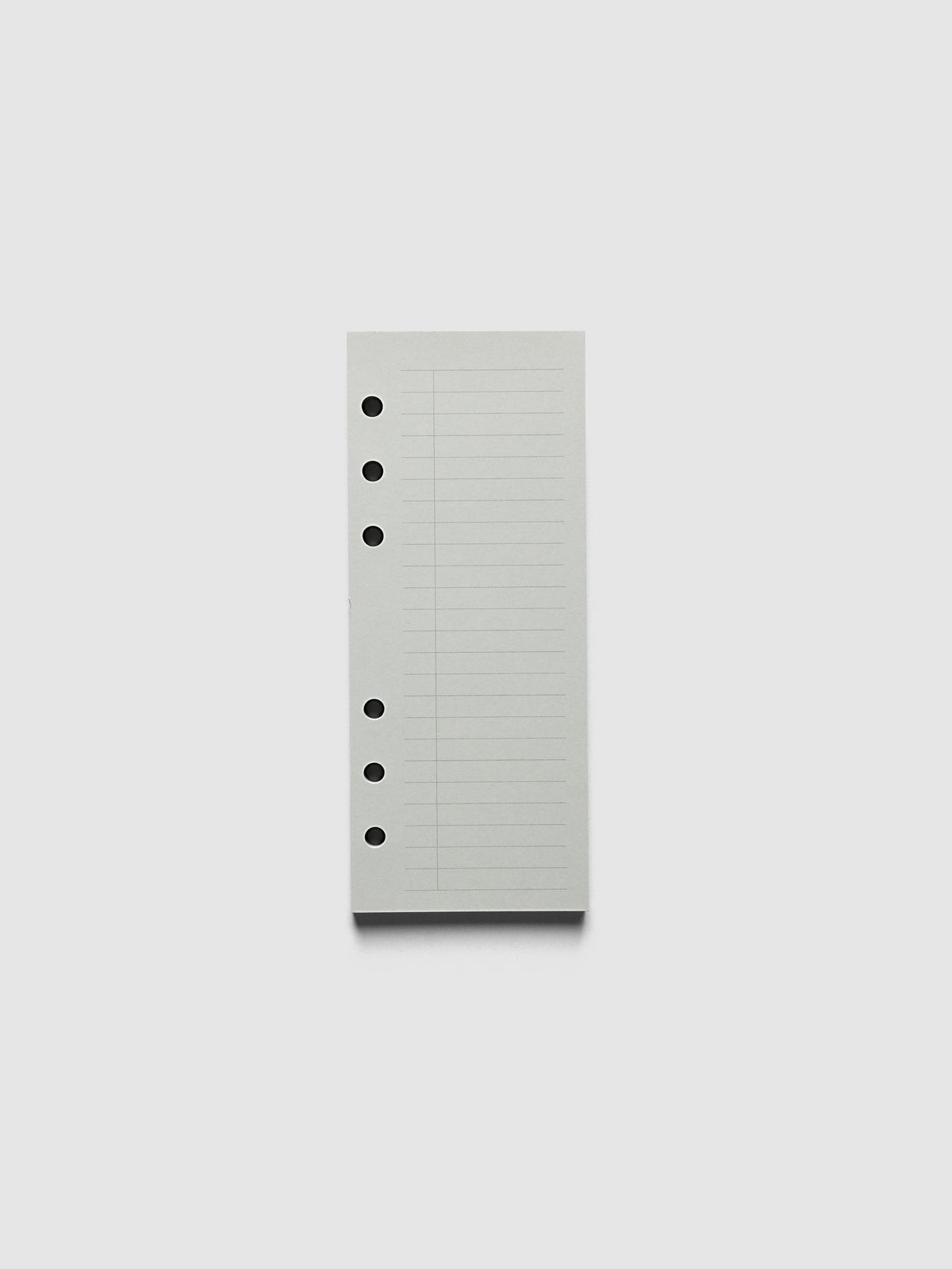 System Punch Pad, Personal Wide 6-Ring Punch, pale grey pad of ruled task list sheets lying flat, round ring holes along the left edge