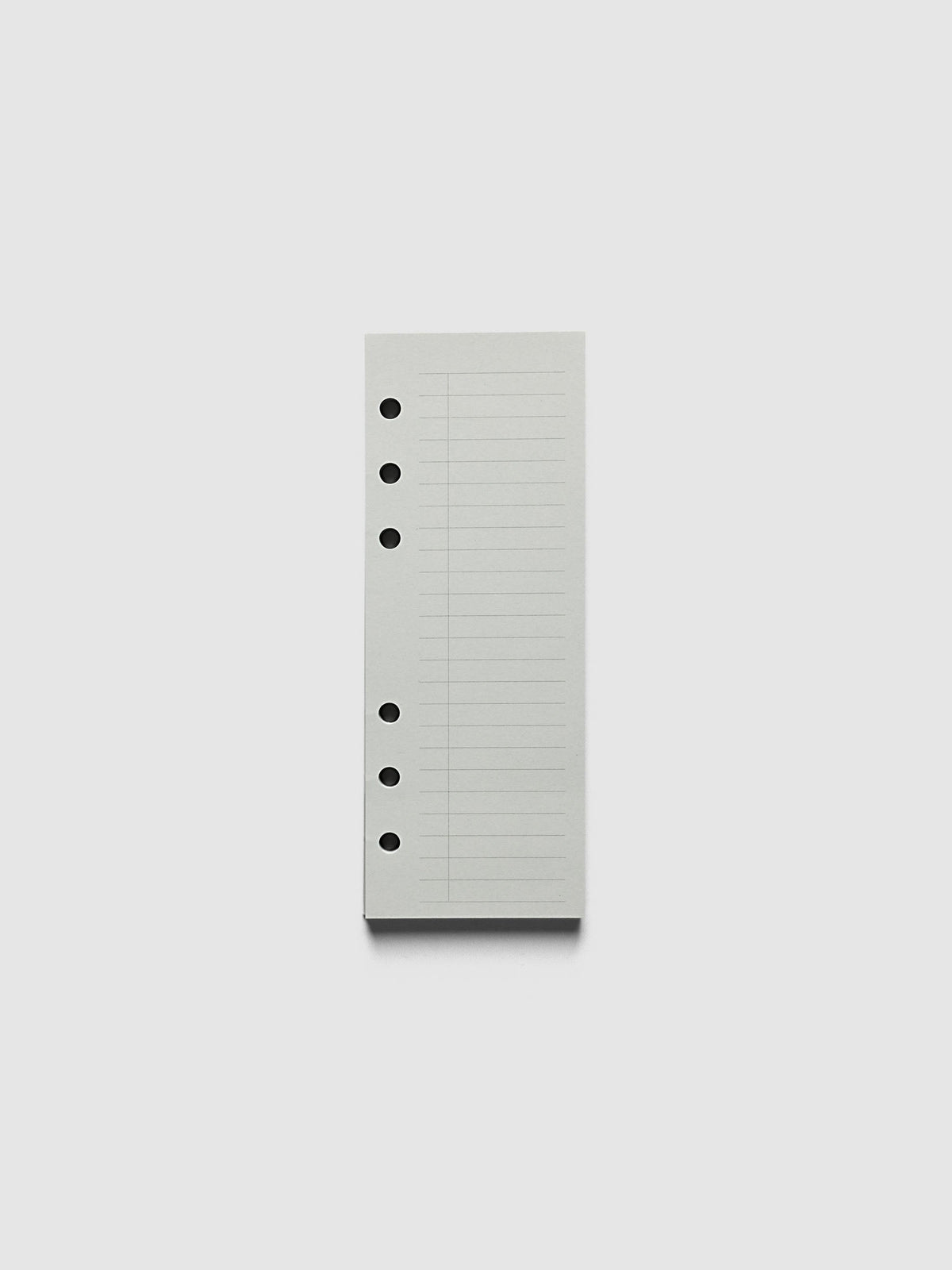 System Punch Pad, Personal 6-Ring Punch, pale grey pad of ruled task list sheets lying flat, round ring holes along the left edge
