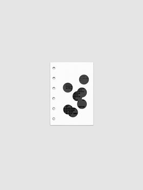 Black and white Ink Blot Planner Dashboard Duo shown layered in size Pocket, pre-punched for 6-ring planners.