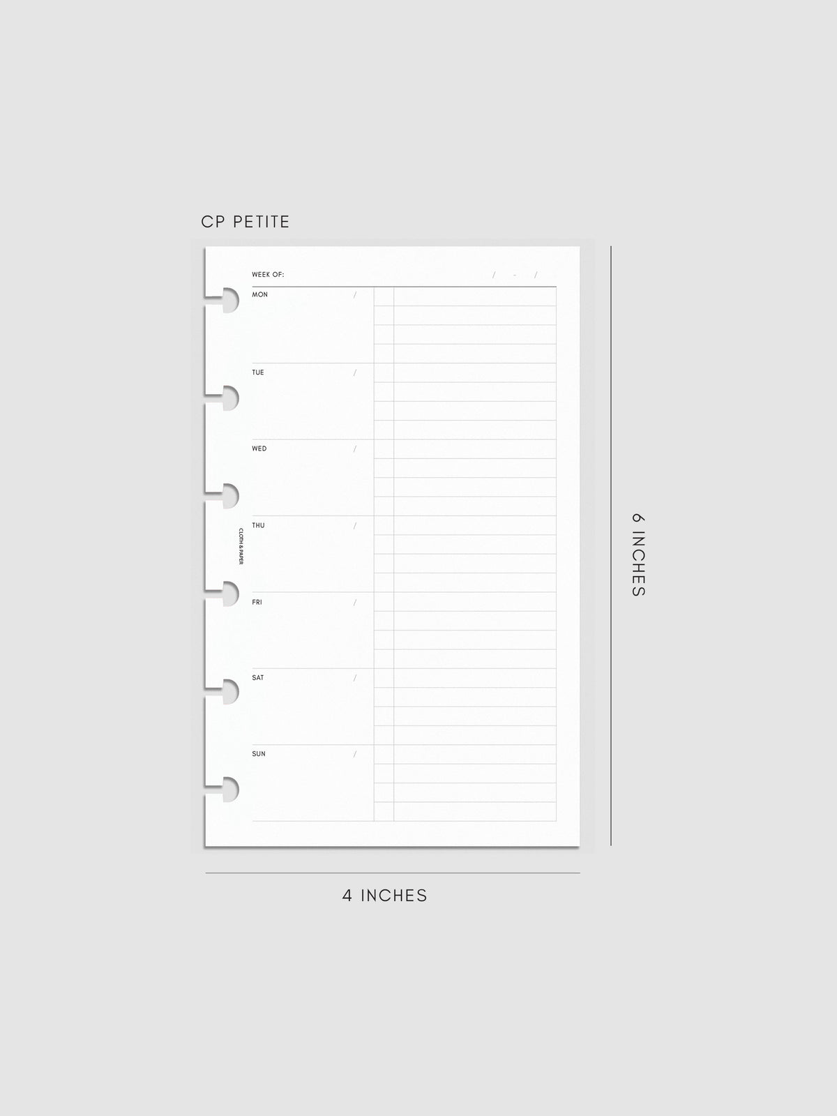 Weekly Checklist Inserts shown pre-punched for discbound planners in size CP Petite.