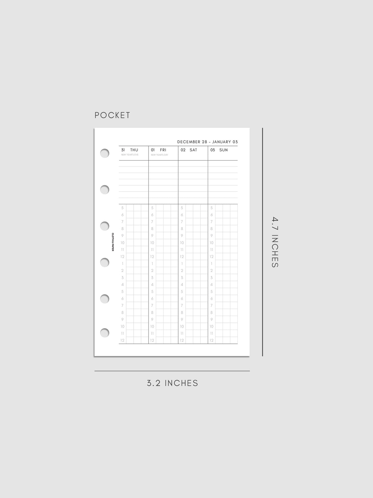 2027 Dated Weekly Time Block Inserts in Pocket 6-Ring Punch size, right page