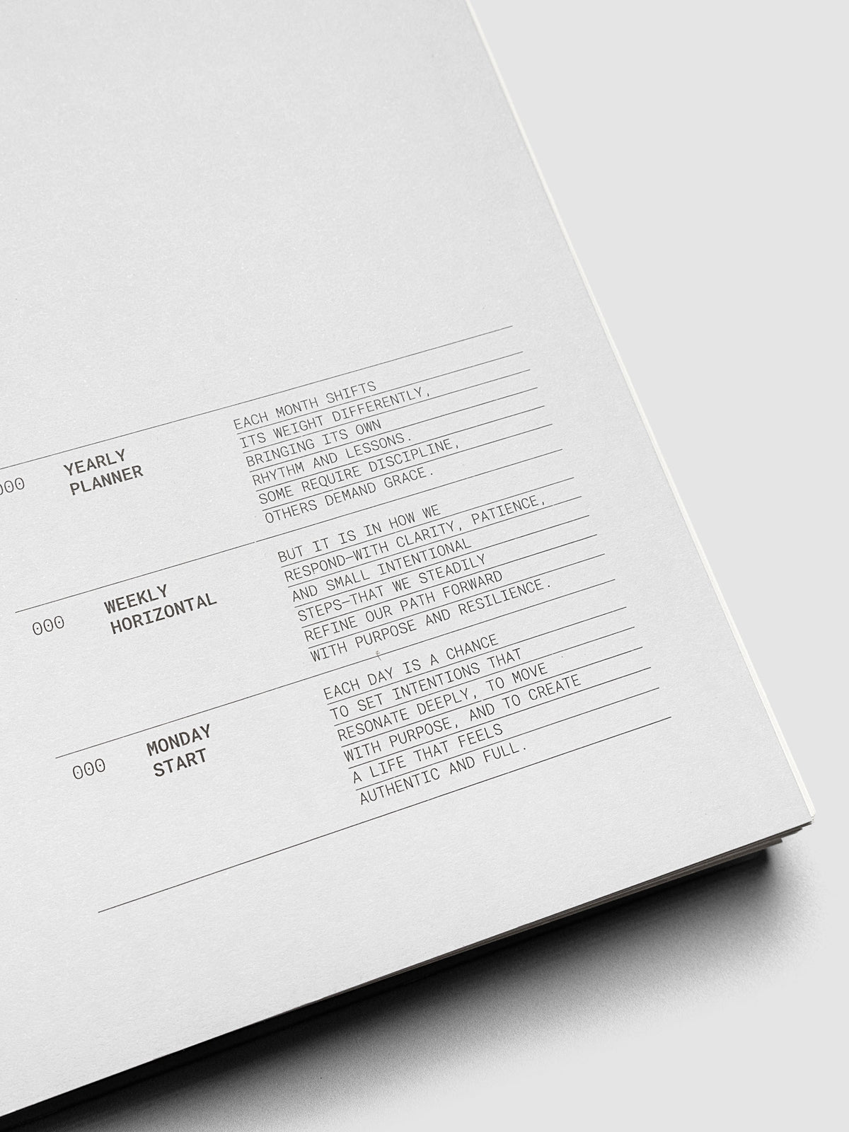 Inside of the 2026 Weekly Horizontal Notebook | Monday Start | A5 Spiral on the cover page with inspirational text.