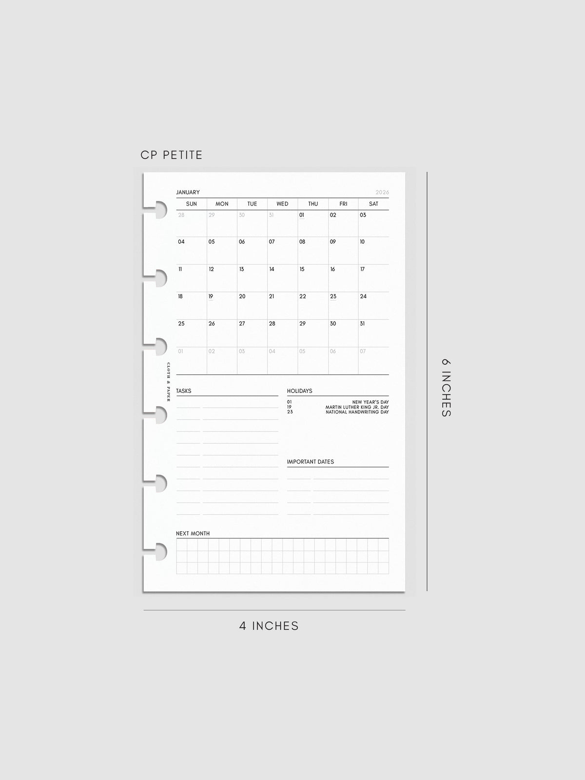 Digital mock-up of the monthly spread in CP Petite.
