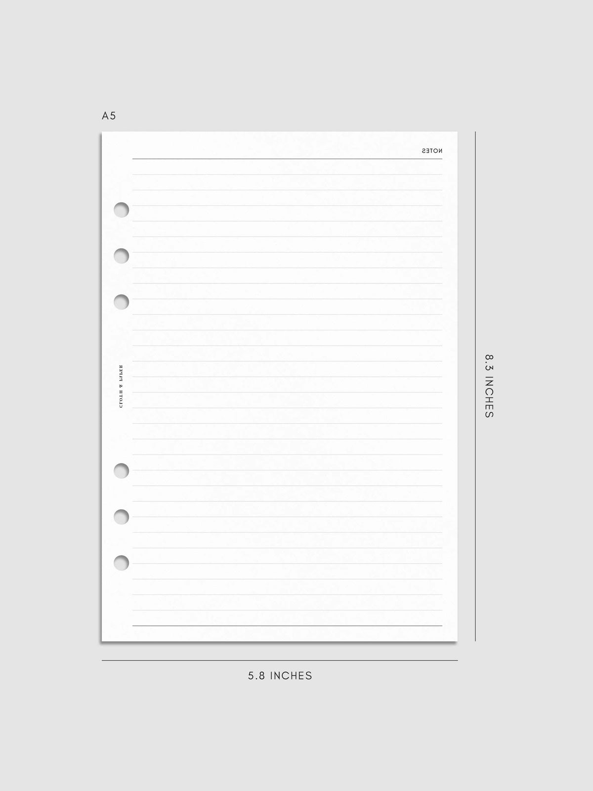 Digital mockup of insert in A5. Lined notes shown.