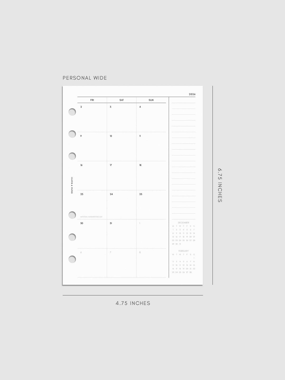 Digital mockup of insert in Personal Wide.