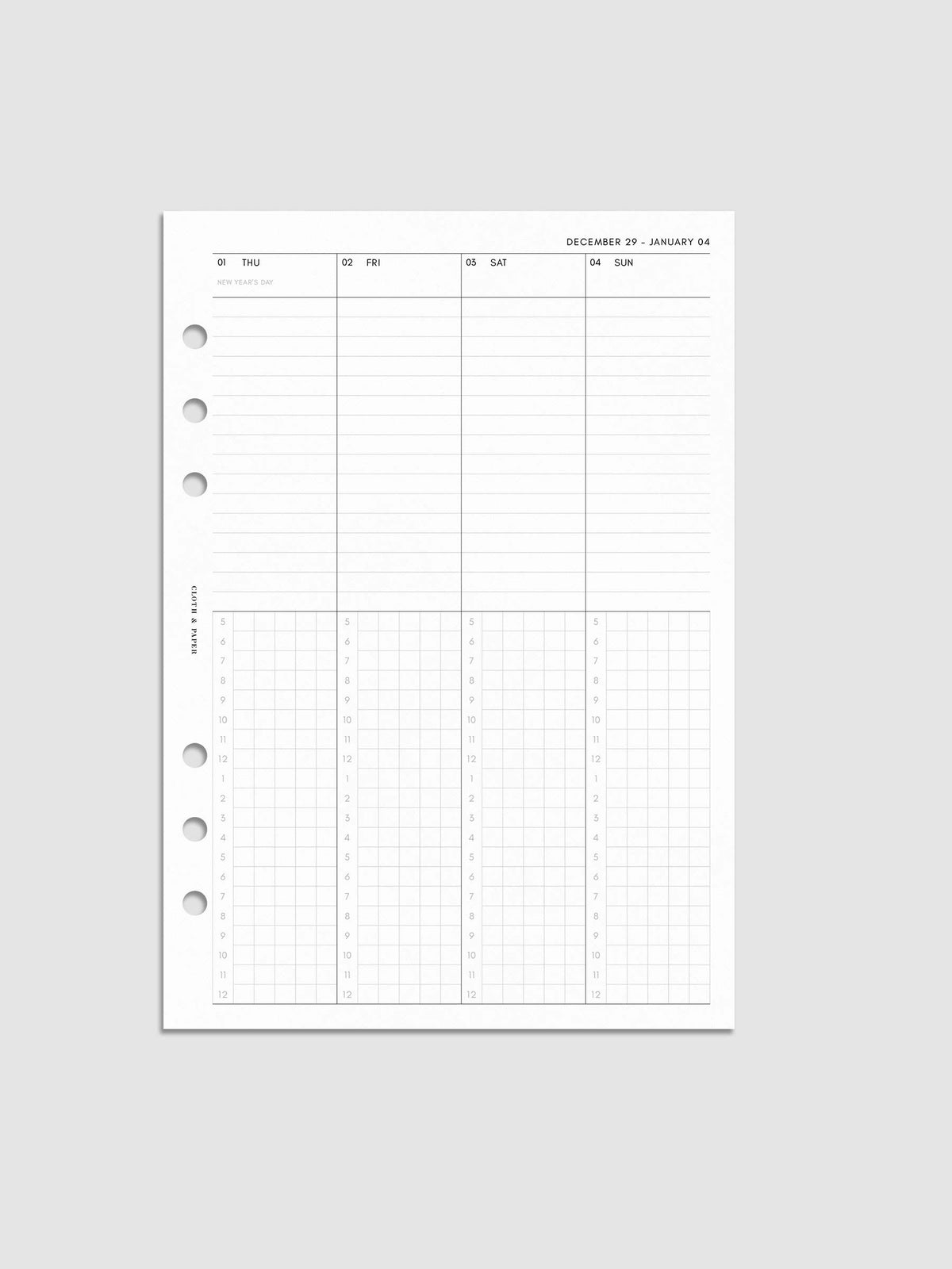 Digital mock-up of the weekly spread in A5.