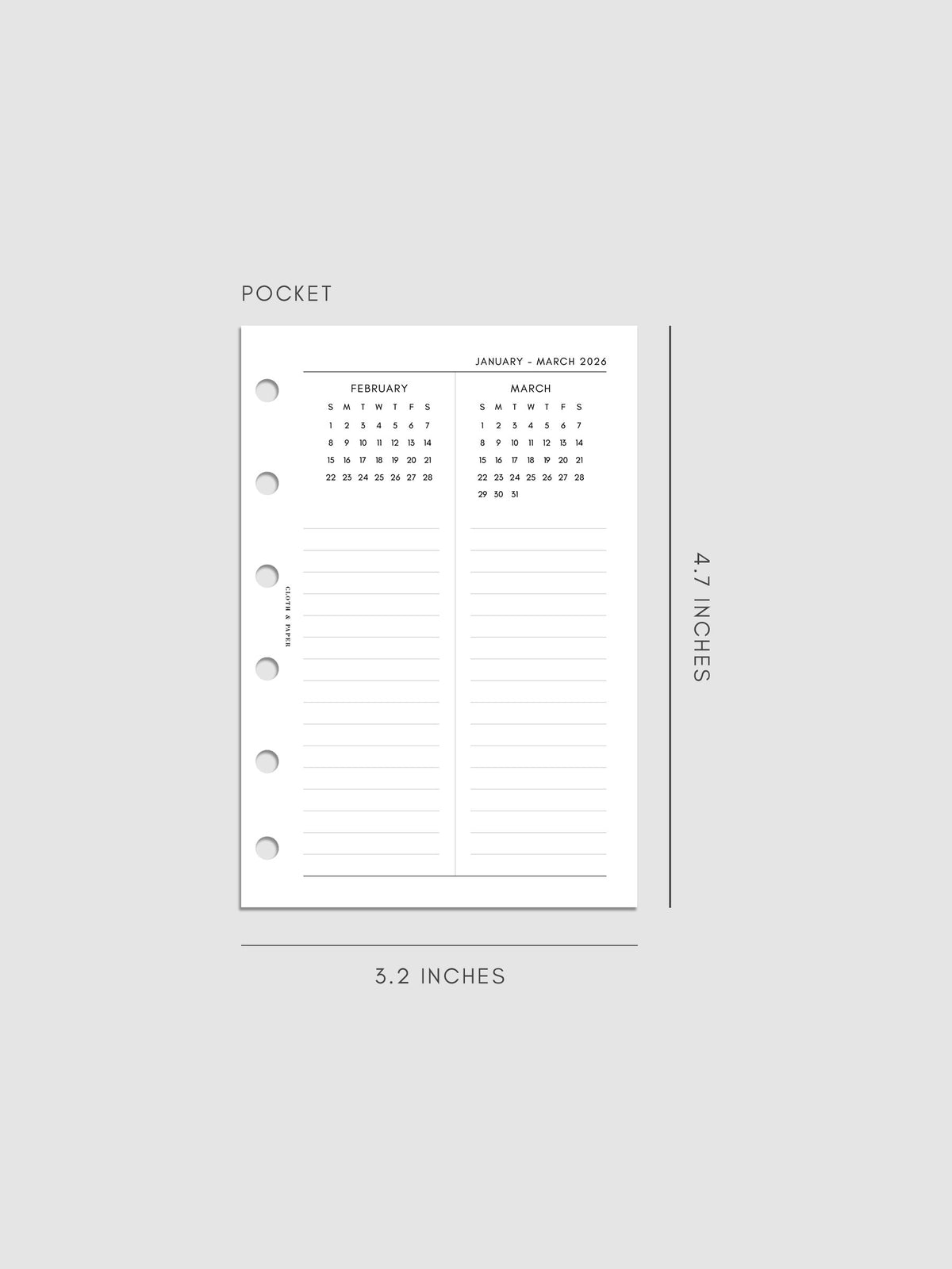 Digital mock-up of the 2026 Year Overview Planner Inserts in Pocket.