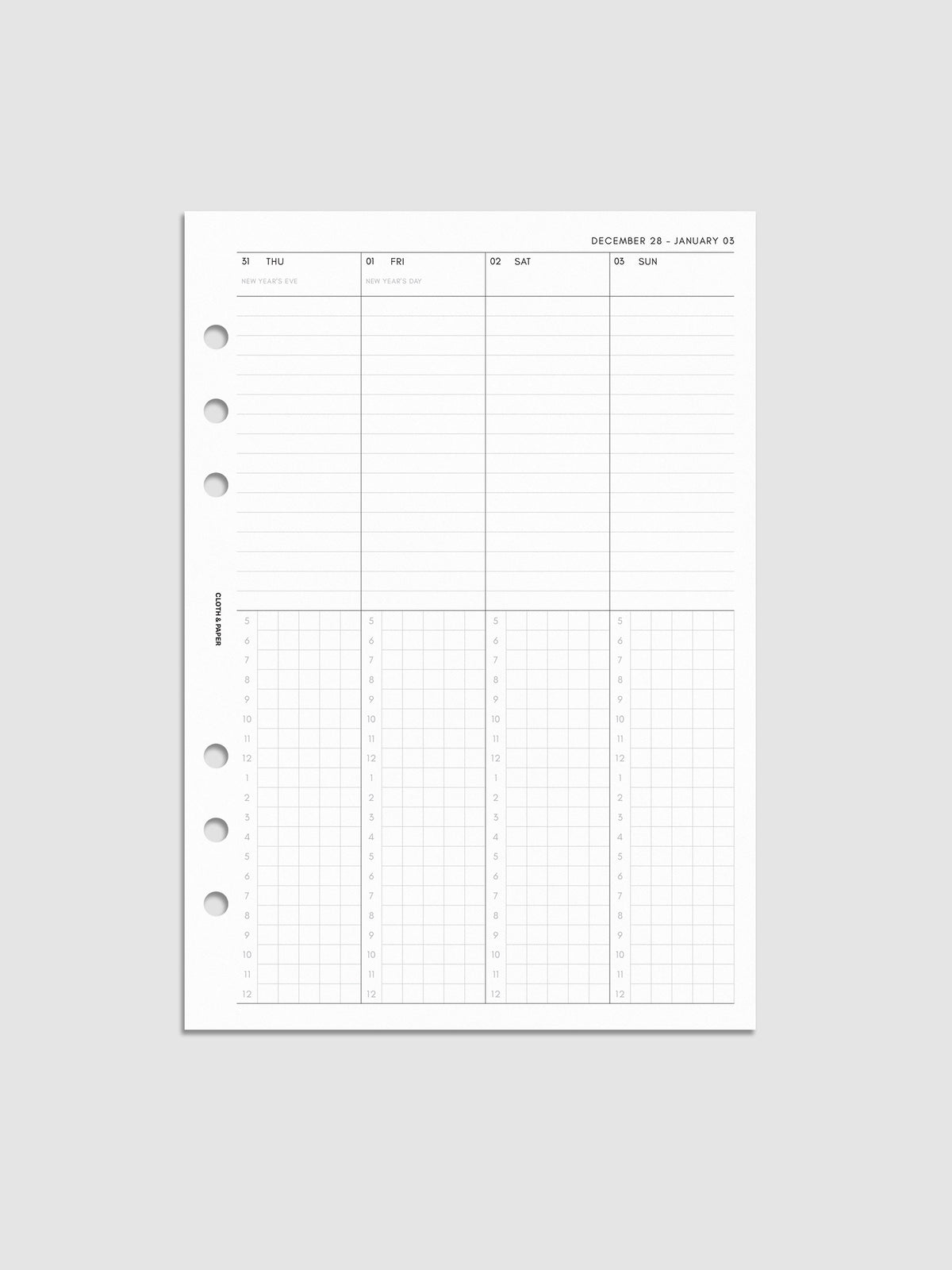 2027 Dated Weekly Time Block Inserts in A5 6-Ring Punch size, right page