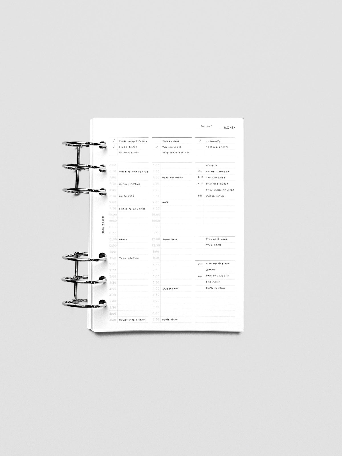 30 Minute Time Block Planner Inserts in size Personal Wide with example writing.