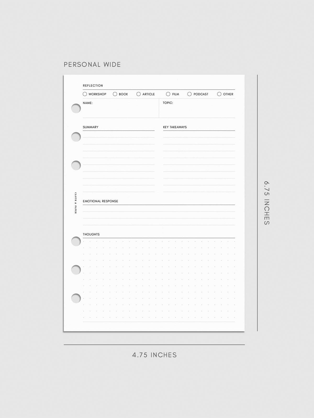 Digital mockup of insert sized Personal Wide.