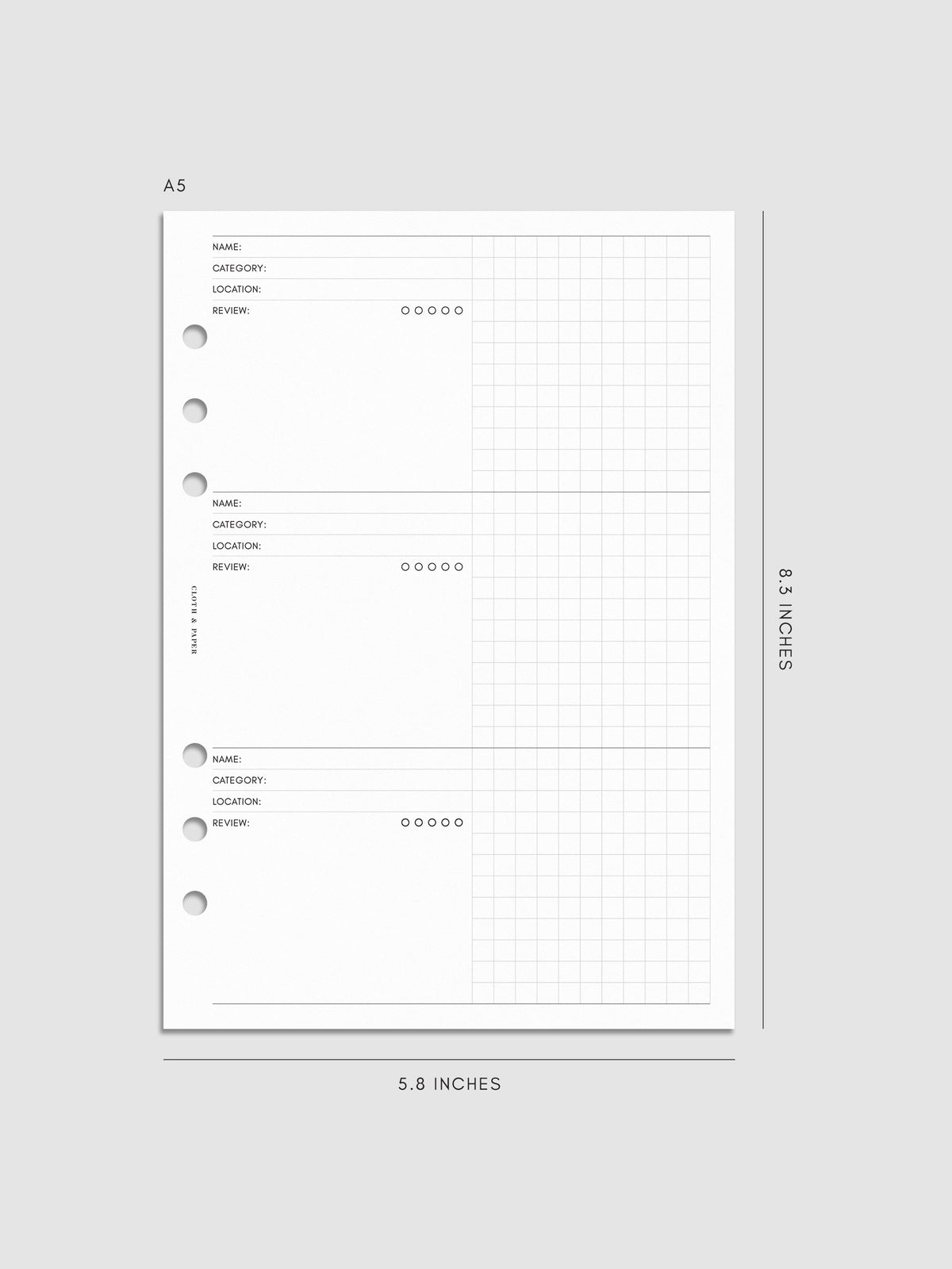 Digital mockup of the Experience Tracker Planner Inserts in A5.