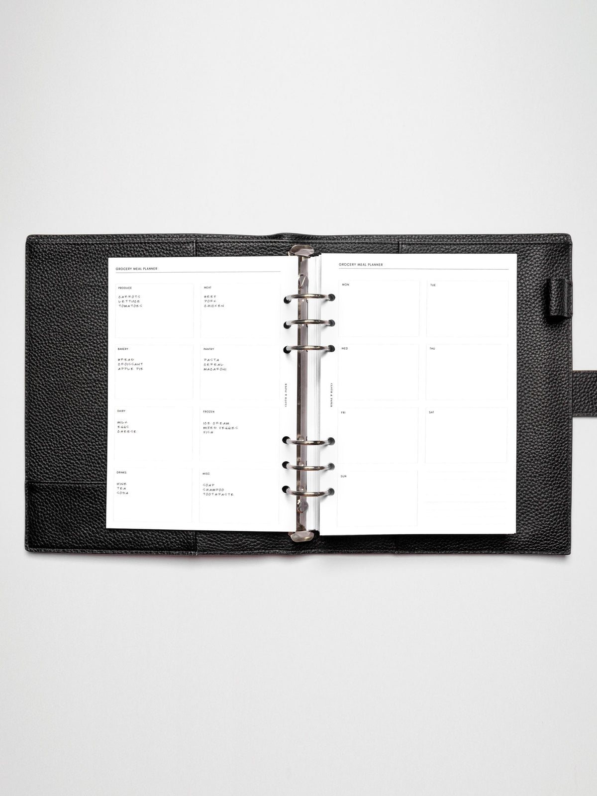 Grocery Meal Planner Insert inside an opened planner.