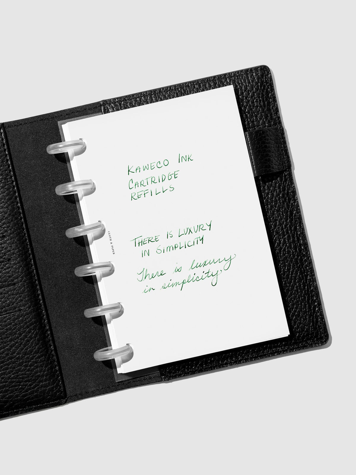 Pen testing sheet showing the color of the ink - Palm Green. 