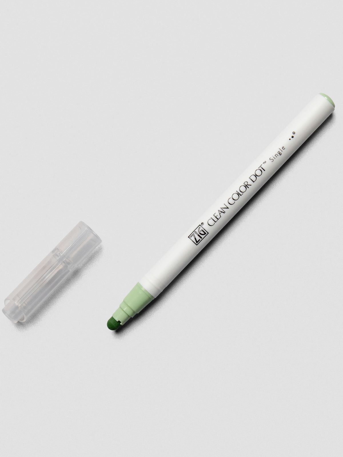 Pale Moss Kuretake ZIG Clean Color Dot Marker with cap off, positioned diagonally on a clean background.
