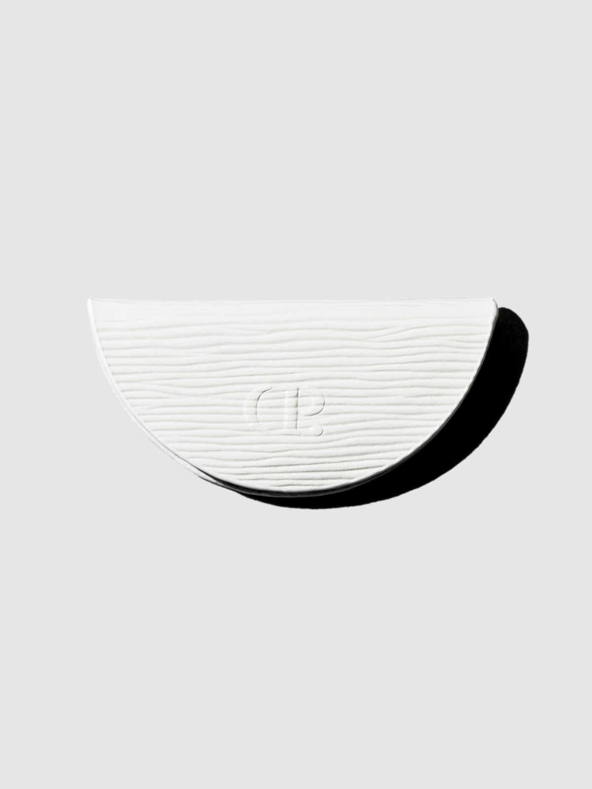 Leather eCLIPse Bookmark, Contour Leather, Cloth and Paper. White contour leather bookmark on a neutral background.