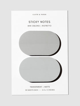 Mini Oblong Sticky Note Set, Ristretto, Cloth and Paper. Sticky notes displayed on their backing on a neutral background.