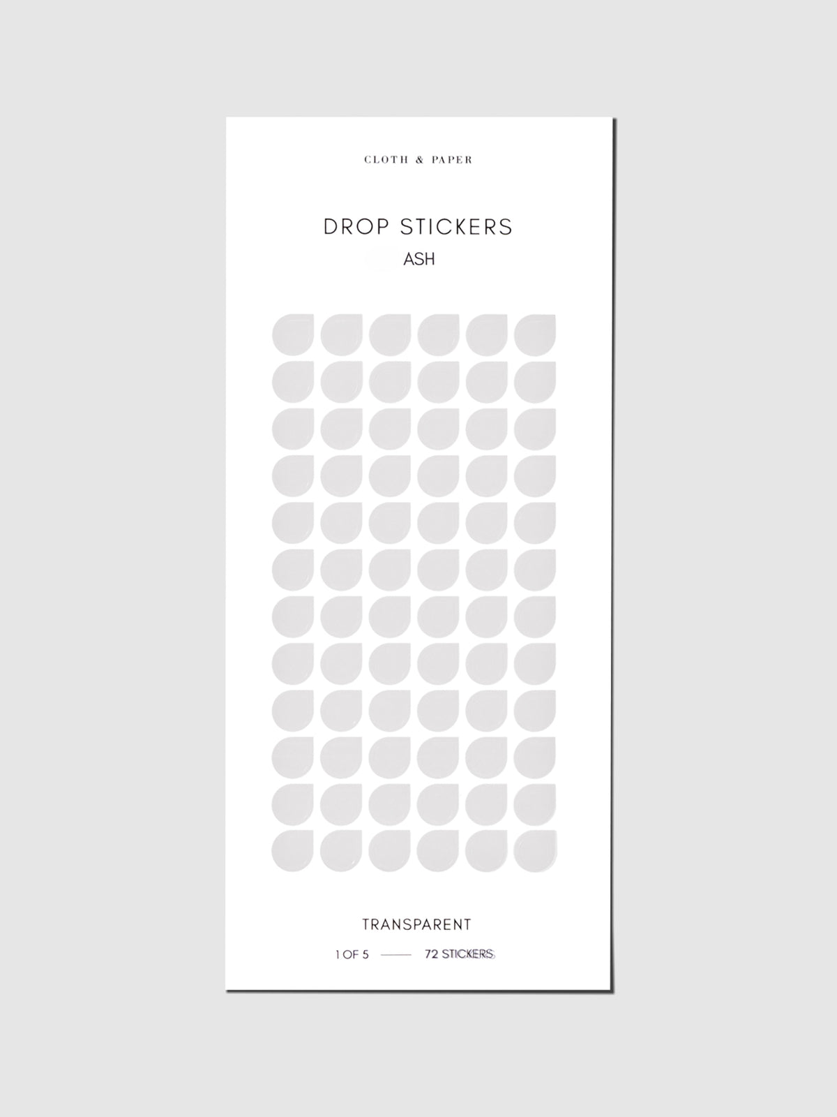 Sticker sheet displayed on a neutral background. Sticker size shown is small, color shown is Ash.