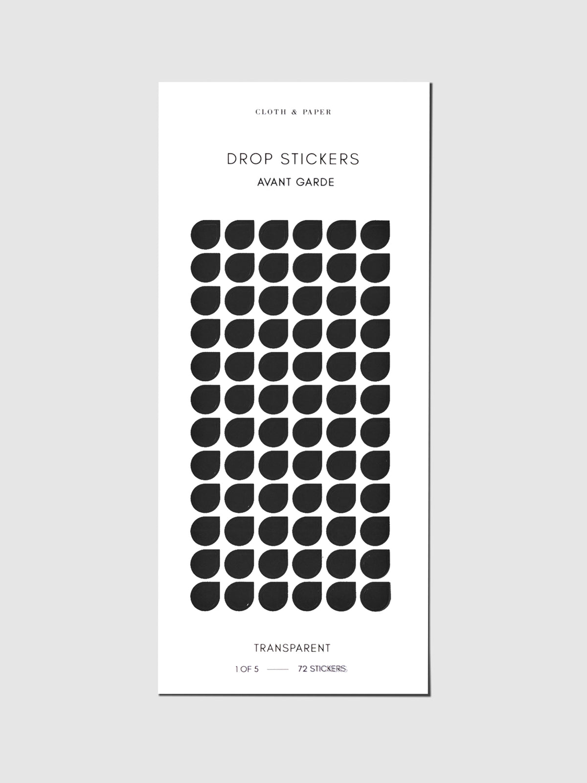Sticker sheet displayed on a neutral background. Sticker size shown is small, color shown is Avant Garde.