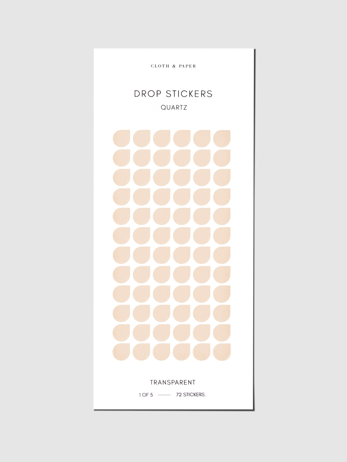 Sticker sheet displayed on a neutral background. Sticker size shown is small, color shown is Quartz.