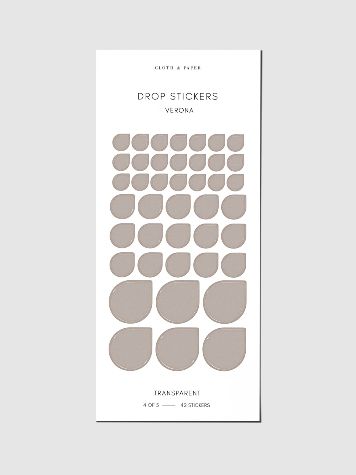 Sticker sheet displayed on a neutral background. Sticker sizes shown are mixed with small, medium, and large; color shown is Verona.