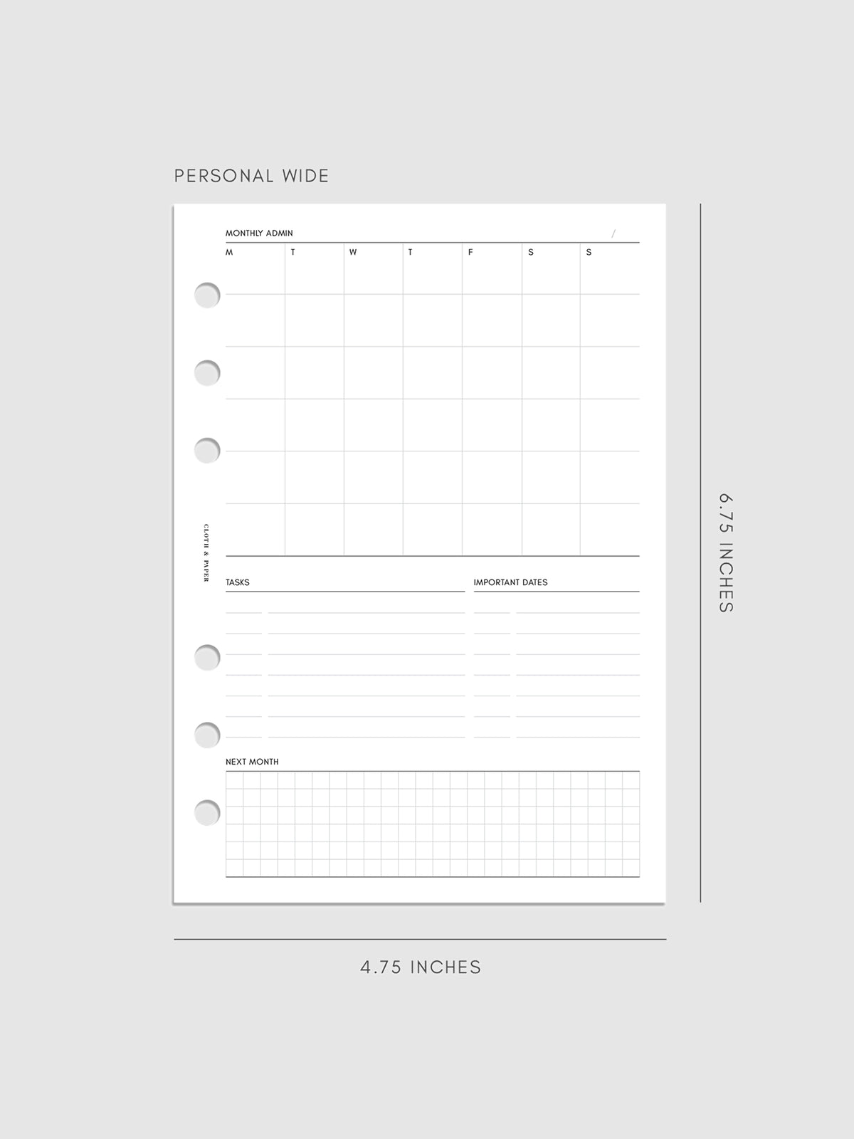 Digital mockup of inserts in Personal Wide.