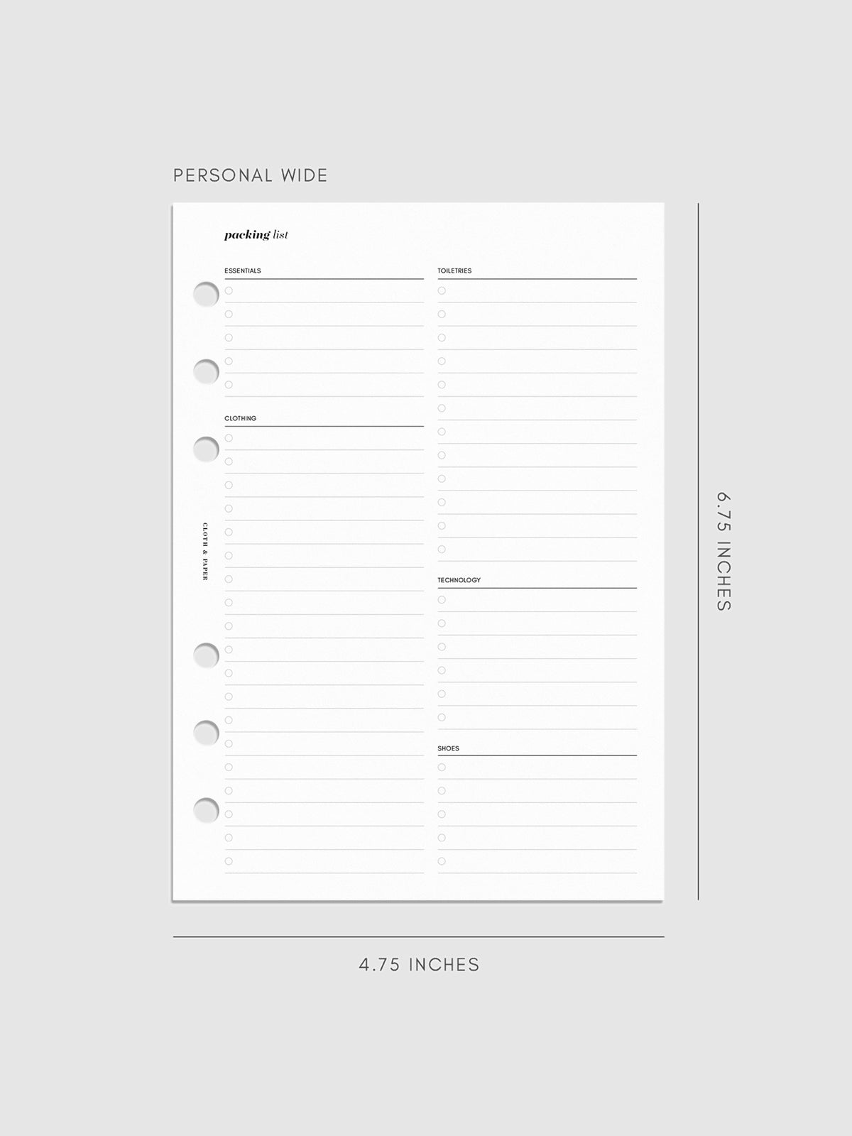 Digital mockup of inserts in Personal Wide.