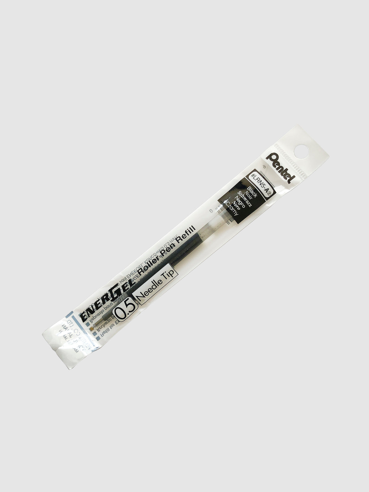 Pentel Energel Refill | Black | Cloth & Paper. Ink refill shown in its packaging tilted to the right on a neutral background.