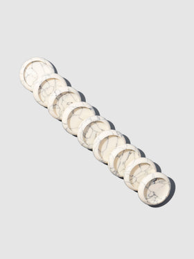 Planner Discs, White Marble, 0.75 inches, Cloth and Paper. Set of 9 discs displayed on a neutral background.