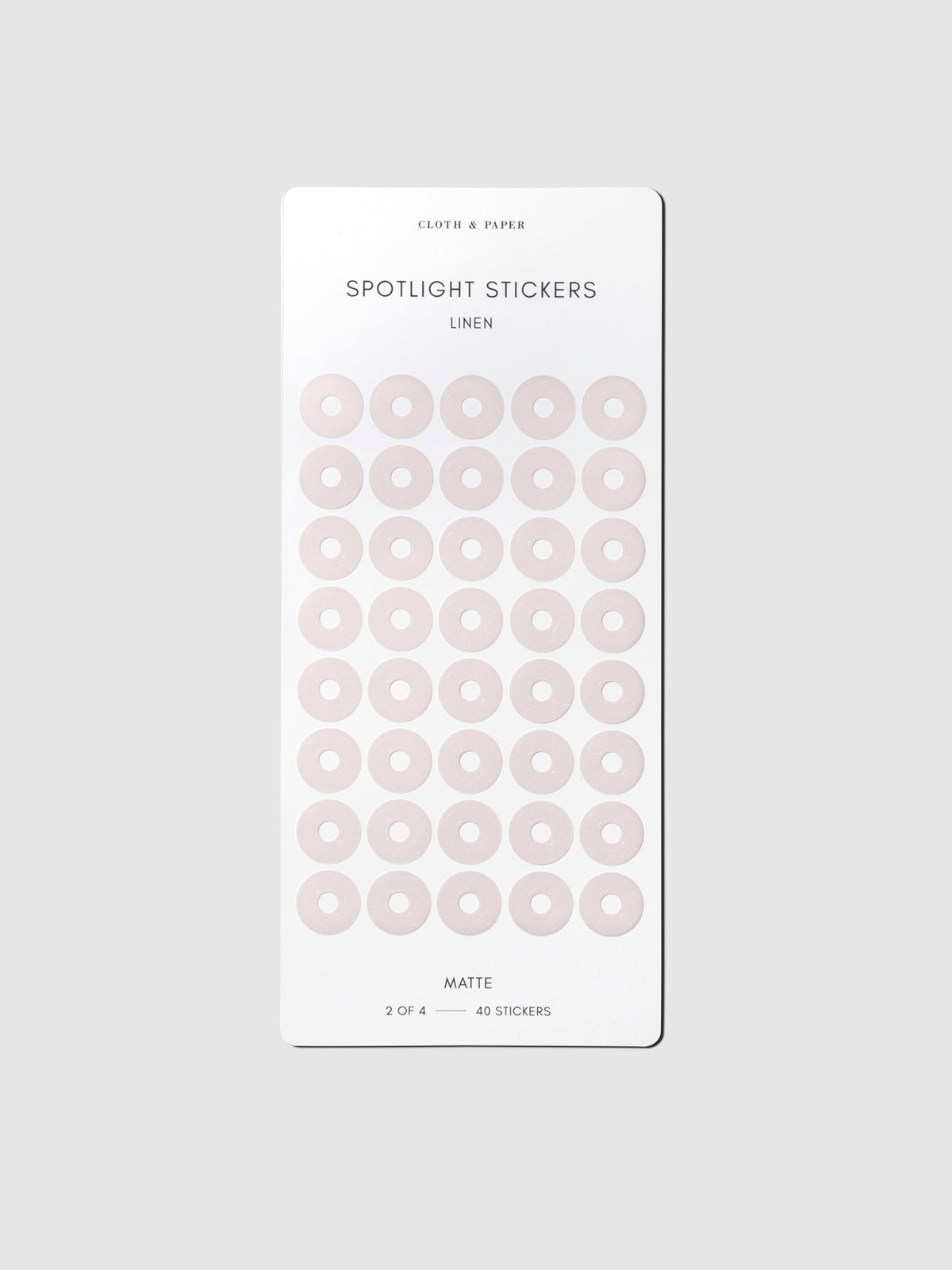 Sticker sheet displayed on a neutral background. Color shown is Linen.