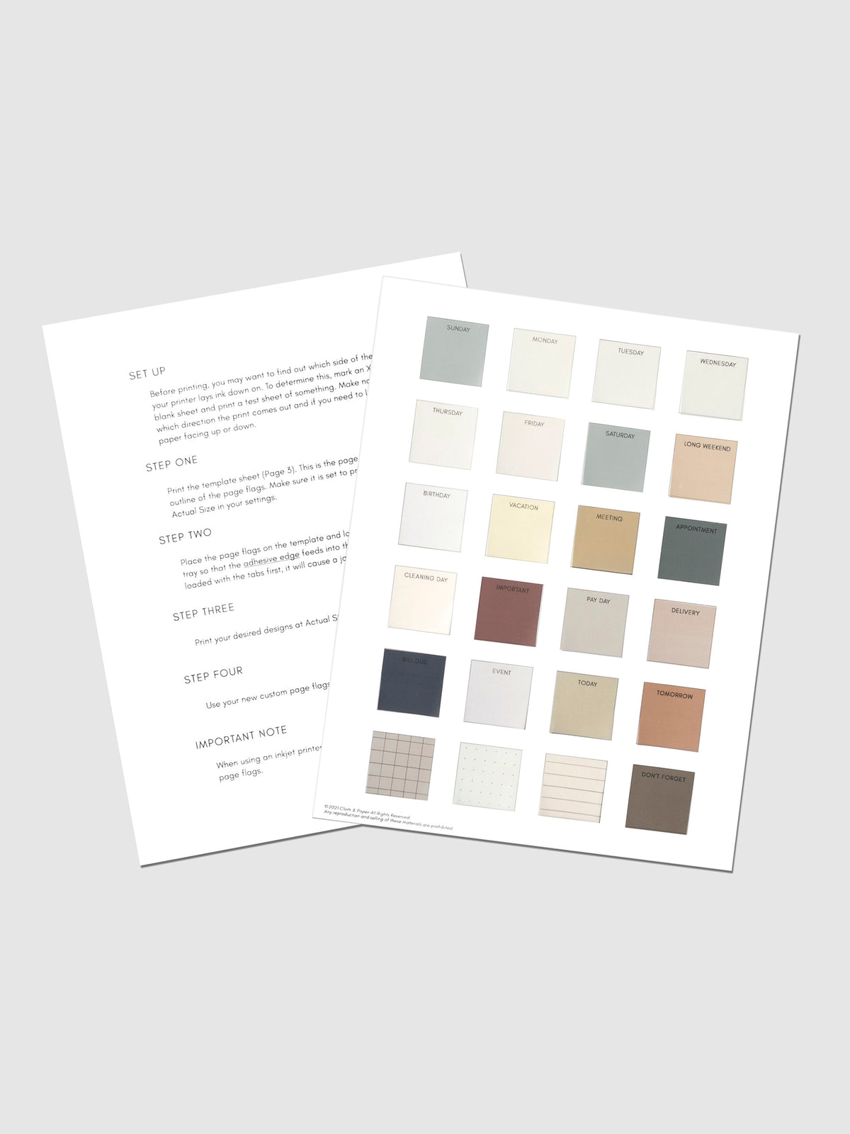 Square Page Flag Printable | Essentials page with page flags adhered and printed on.
