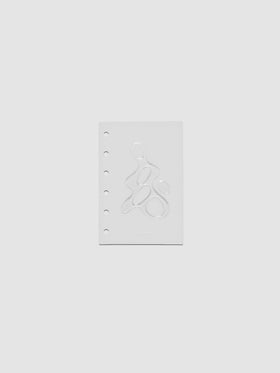 Light grey, semi-transparent, and glossy plastic planner dashboard with organic raised shape design in size Pocket on a neutral background.