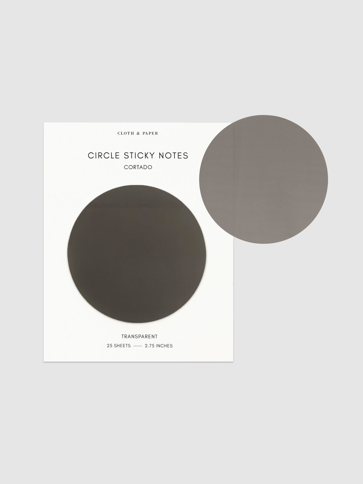Transparent Circle Sticky Notes displayed on a neutral backround. Color shown is Cortado.