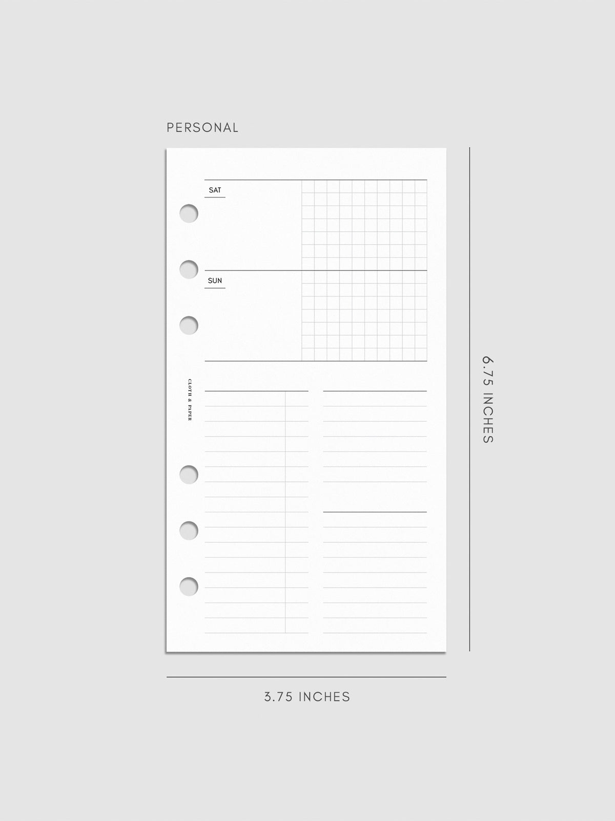 Digital mockup of insert in Personal  sizing. 
