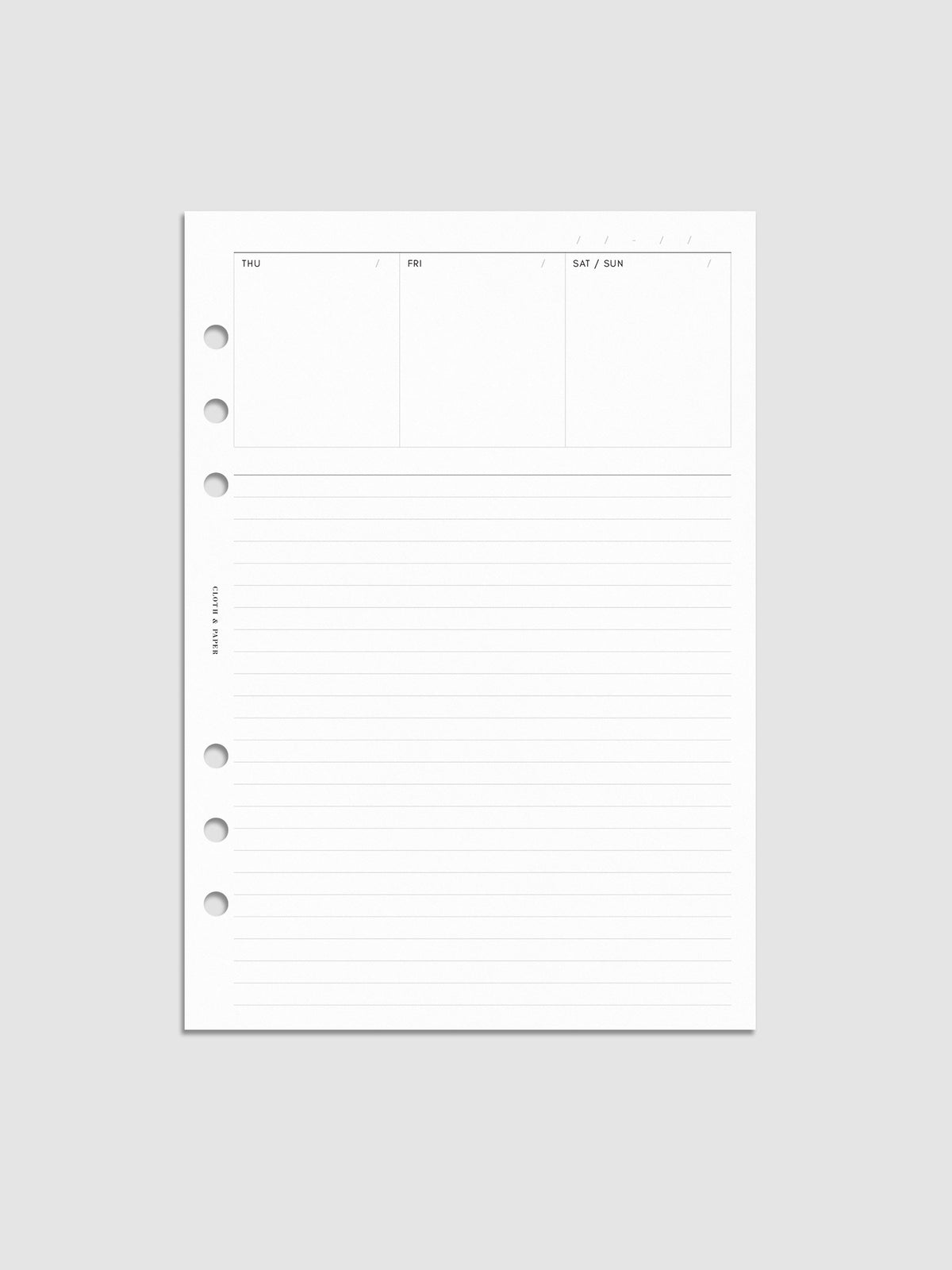 Undated Weekly Notes Planner Inserts in size A5