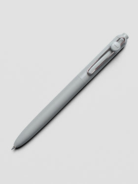 Grey pen with a silver clip shown at an angle.