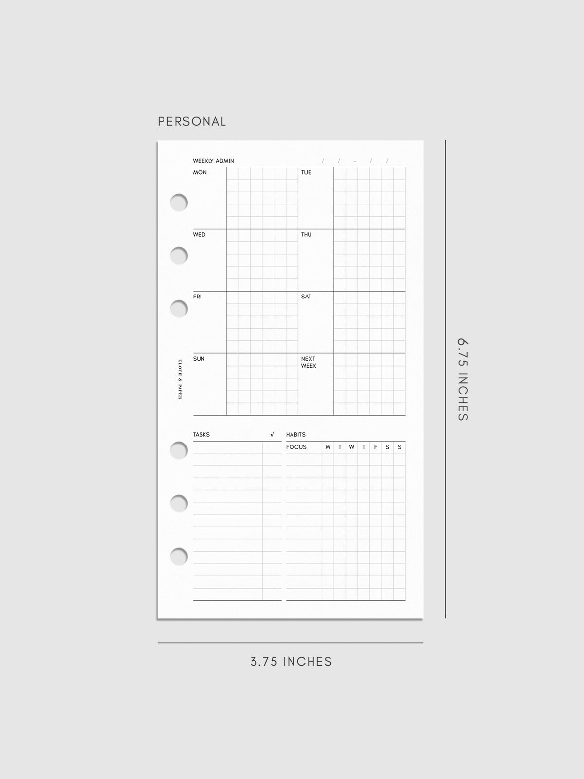 Digital mockup of insert in Personal sizing. 